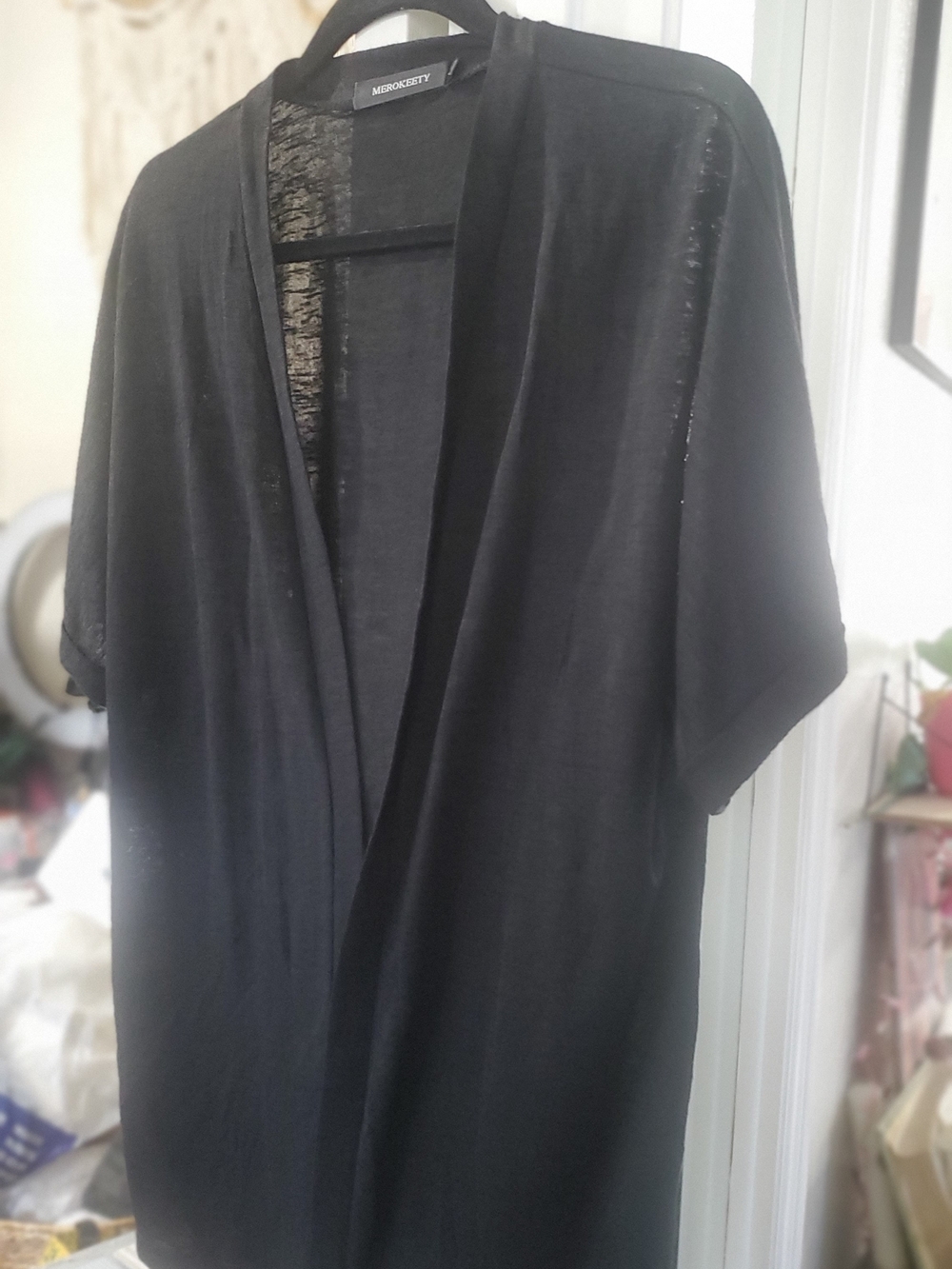 Black Lightweight Open-Front Lounge Cardigan